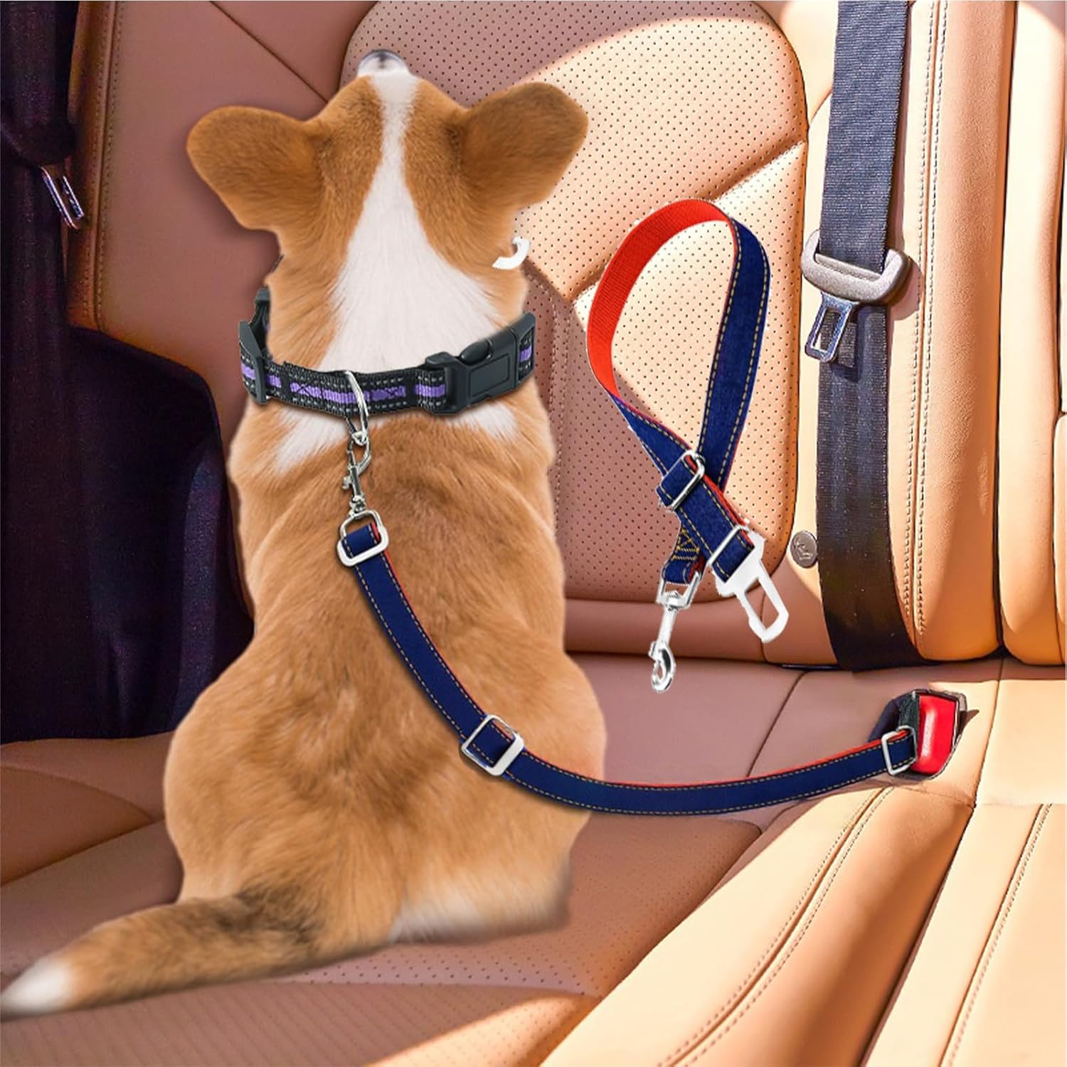 81gndWXmtBL._AC_SL1500_.jpg Adjustable Pet Seatbelt Leash for Car Dog Travel Harness Safety Leash Secure Car Restraint for Dogs and Pets - Image 1