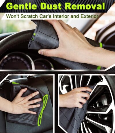 Airlab Carbon Microfiber Towels for Car Glass Window Polishing Cleaning Cloth Auto Detailing Lint Free Streak Free Drying Car Wash Large Towel, Pack of 2, 20" x 16", Grey-Green - Image 4