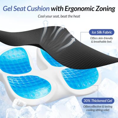 ZIKEE Car Seat Cushion for Driving with Cooling Gel, Ergonomic Memory Foam Seat Cushion for Car Provides Sciatica, Back, Tailbone Pain Relief and Intimate Ventilation, Anti-Slip & Breathable Cover - Image 7