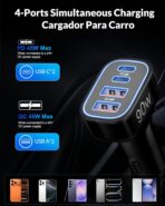 [4 in 1] USB C Car Charger, 4-Port 90W Super Fast Charging Cigarette Lighter USB Charger Multiport Car Phone Adapter Accessories for iPhone 17 16 15 14 13 12 Pro Max, iPad, Galaxy S26 S25 S24, Android - Image 2