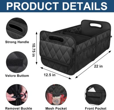 Deosk Car Trunk Organizer for SUV, Car Organizers and Storage with 6 Pocket, Car Accessories for Women/Men 50LWaterproof Polyester Trunk Organizer, Black - Image 4