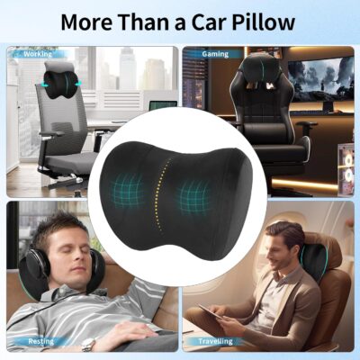 Car Neck Pillow Adjustable Up and Down Style 2 Pack,Car Headrest Pillow for Neck Support Relieves Driving Fatigue, Soft Memory Form and Ergonomic Design Fits Most Heights and Car Seats (Black) - Image 7