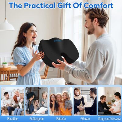 Seat Cushion - Memory Foam Office Chair Cushion for Sciatica, Tailbone & Back Pain Relief - Orthopedic Coccyx Pillow for Car, Airplane, Pregnancy & Long Sitting at Work, Black - Image 7