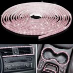 Kingdder 32.8Ft Bling Car Trim Self Adhesive Glitter Crystal Rhinestone Car Interior Exterior Accessories for Women DIY Line Molding Stickers for Auto Dashboard Diamond Ribbon Strips Decor (Pink)