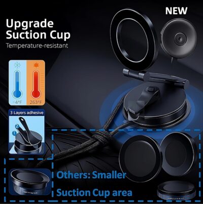 360° Adjustable Vacuum Magnetic Phone Holder, Airgrip - Magnetic Vacuum Phone Holder for Car, Vacuum Suction Magnetic Mount, Gym/Truck/Boat/Shower for iPhone & Android with Radiation Protector Sticker - Image 5