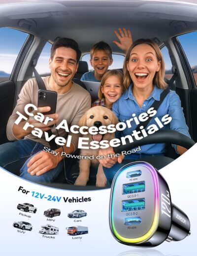 120W for iPhone 17 16 Pro Max Car Charger USB C Fast Charge, 4-Port Car Charger Cigarette Lighter Adapter, Dual 60W USBC & USB-A Multiport Car Adapter for iPhone 17 Pro/15/14/13, Galaxy S26/S25, iPad - Image 7