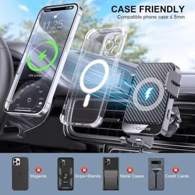 Wireless Car Charger, MOKPR 15W Fast Charging Auto-Clamping Car Charger Phone Mount Air Vent Cell Phone Holder Compatible iPhone 16/15/14/13/13 Pro/12 pro/12/11, Samsung Galaxy S23/S22/S21/S20, etc - Image 6