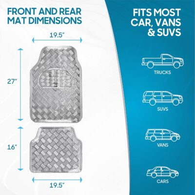 BDK Metallic Chrome Car Floor Mats All-Weather Universal Fit Automotive Floor Mats for Cars SUVs, Floor Mats for Trucks, Car Mats Full Set Front & Rear, Non-Slip Backing - Silver - Image 6