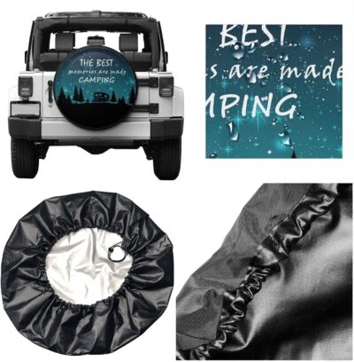 The Best Memories are Made Camping Spare Tire Cover Wheel Protectors Tyre Covers Weatherproof Wheel Covers Universal Fit for Trailer Rv SUV Truck Camper Travel Trailers 14" - Image 7