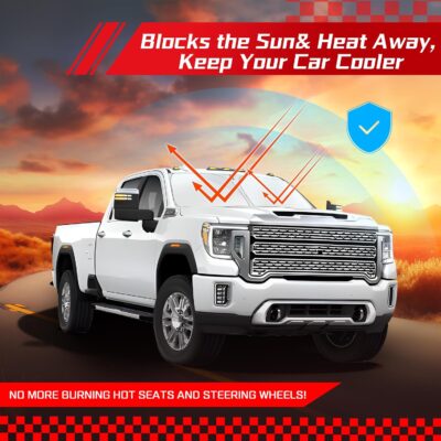 ARISMOTOR Windshield Sun Shade for Chevy Silverado 1500 /GMC Sierra 1500 2500HD 3500HD 2019-2025 2026, Custom Fit Foldable Front Window Sunshade Sun Visor Protector, Block UV Rays Keep Your Car Cooler - Image 7