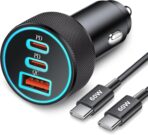 67W 3-Port Super Fast Type C Car Charger USB C for Samsung Galaxy S26 S25 S24 S23 S22 Ultra, iPhone 17/Air/16/15 Pro Max, Android, PD/QC Car Phone Adapter Accessories for Men Women + 3FT USB-C Cable