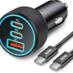 67W 3-Port Super Fast Type C Car Charger USB C for Samsung Galaxy S26 S25 S24 S23 S22 Ultra, iPhone 17/Air/16/15 Pro Max, Android, PD/QC Car Phone Adapter Accessories for Men Women + 3FT USB-C Cable