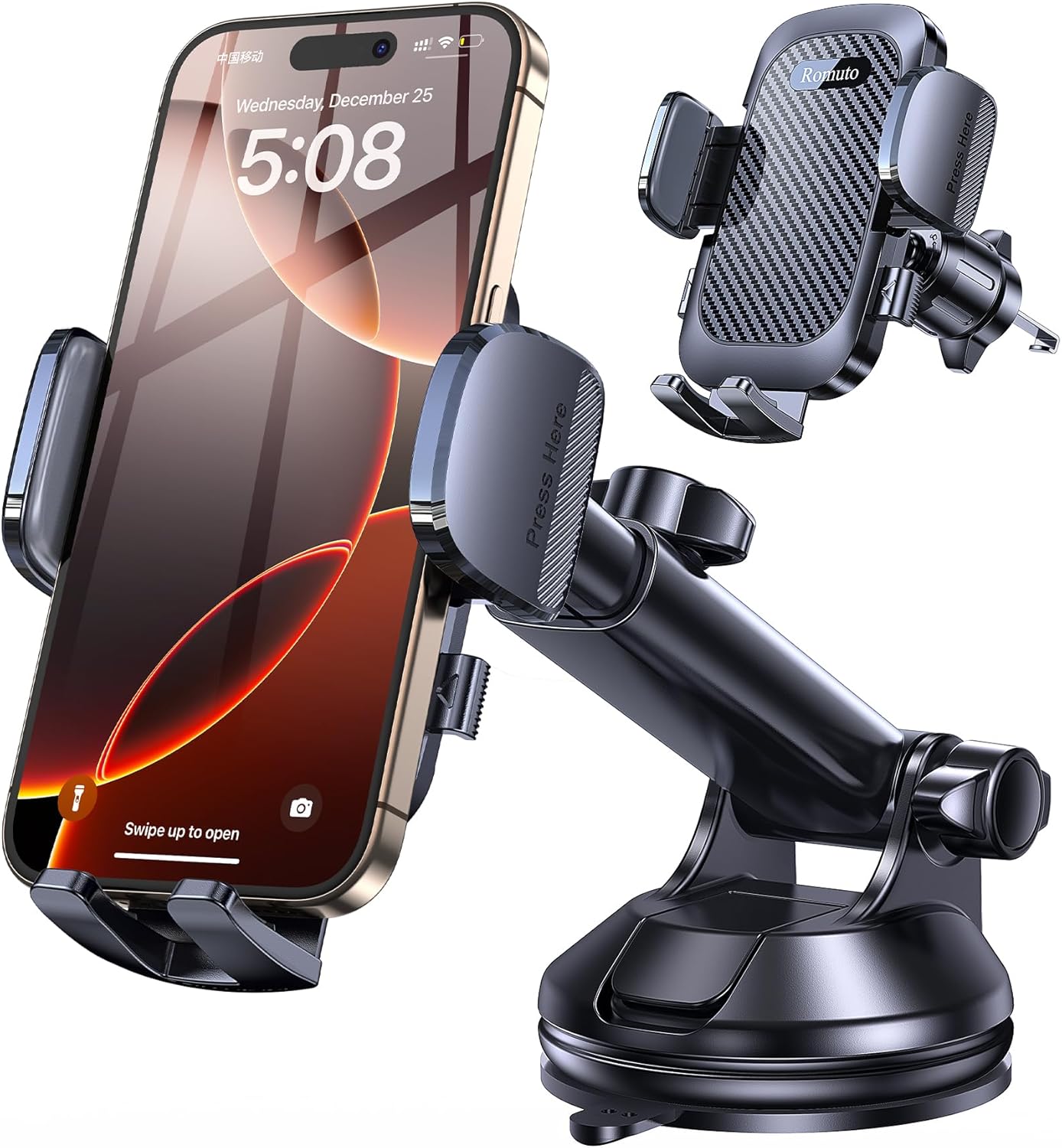 81hqSkTVvNL._AC_SL1500_.jpg Romuto Phone Holders for Your Car Phone Holder Mount【Super Suction】Cell Phone Mount for Car Accessories for Women Men Windshield/Vent/Dash Truck Stand Desk Mount Clamp Holder for iPhone Samsung Camera - Image 1