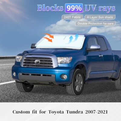 Sun Shade Sunshade for Toyota Tundra Windshield Cover, 4-Layer Front Window Shade Custom fit Tundra 2007-2021 Limited SR5 Platinum TRD Pro Pickup Sun Visor 240T Shade Blocks UV Rays Car Accessories - Image 4