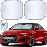 2 Piece Car Windshield Sun Shade Foldable | Durable Polyester Windshield Sunshade Blocks Sun, Heat, and UV Rays | Sunshade for Car Ensuring Interior Protection | Small (29"x23.5")