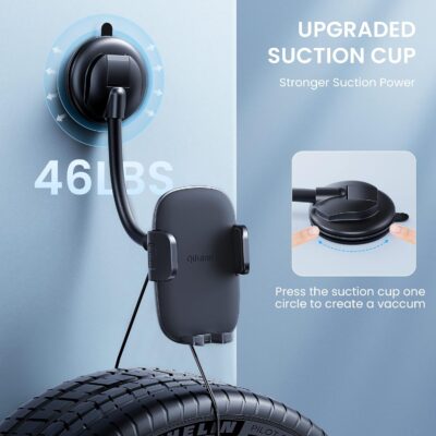 Qifutan Cell Phone Holder for Car Phone Mount Long Arm Dashboard Windshield Car Phone Holder Anti-Shake Stabilizer Phone Car Holder Compatible with All Phone Android Smartphone, Black - Image 3