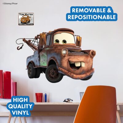 Disney Pixar Cars Wall Decals - 16" x 23" Tow Mater Vinyl Stickers for Bathroom Nursery Bedroom Decor - Peel and Stick Room Decorations - Image 2