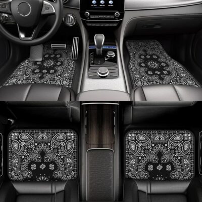 4PCS Paisley Car Floor Mats Anti-Slip Front and Rear Automotive Mats Car Accessories Universal Fit Sedan SUV Van Truck,Black with White - Image 2