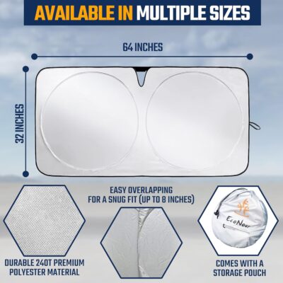 EcoNour Windshield Sunshade for Cars | Full-Coverage Heat & UV Protection | High-Performance Light Blocking Sun Shade | Foldable Design Keeps Interior Cool | Compact Storage- Medium - Image 10