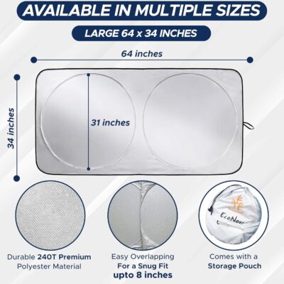 EcoNour Car Front Windshield Sun Shade for Car | SUV Accessories for Maximum Sun and Heat Protection | UV-Blocking Windshield Dash Cover & Sun Visor for Cooler Interior | Large (64 x 34 Inches) - Image 5