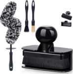 Large Tire Shine Applicator & Bendable Wheel Brush Set for Detailing Cleaning and Tire Shine,Automotive Tire Dressing Applicator Brush with Storage Stand for Tire Detailing & Car Wash Kit,Black-4pcs