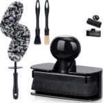 Large Tire Shine Applicator & Bendable Wheel Brush Set for Detailing Cleaning and Tire Shine,Automotive Tire Dressing Applicator Brush with Storage Stand for Tire Detailing & Car Wash Kit,Black-4pcs