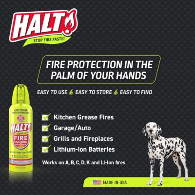 HALT! 10oz Fire Safety Spray – Non-Toxic, PFAS-Free Handheld Fire Suppressor – Easy to Use, Store & Find – Compact & Portable for Home, Kitchen, Car, BBQ, Camping & Tailgate – Made in USA (2pk) - Image 3