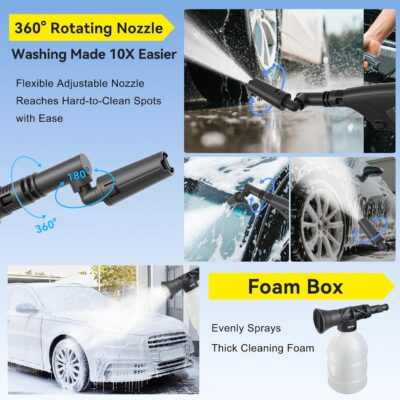 Portable Cordless Pressure Washer with Tank: 1200 PSI Foldable Power Washer – 3.4 Gal Tank, 7-Level Adjustable Sprayer & 360° Nozzle – Compact Electric Cleaner for Car, Garden, Patio, Camping - Image 4