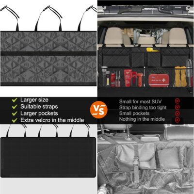 Femuar Car Trunk Organizer, Large Capacity Backseat Trunk Organizer (42"*18"), Collapsible Car Storage Bag with 8 Pockets, SUV/MPV/Truck - Black - Image 2