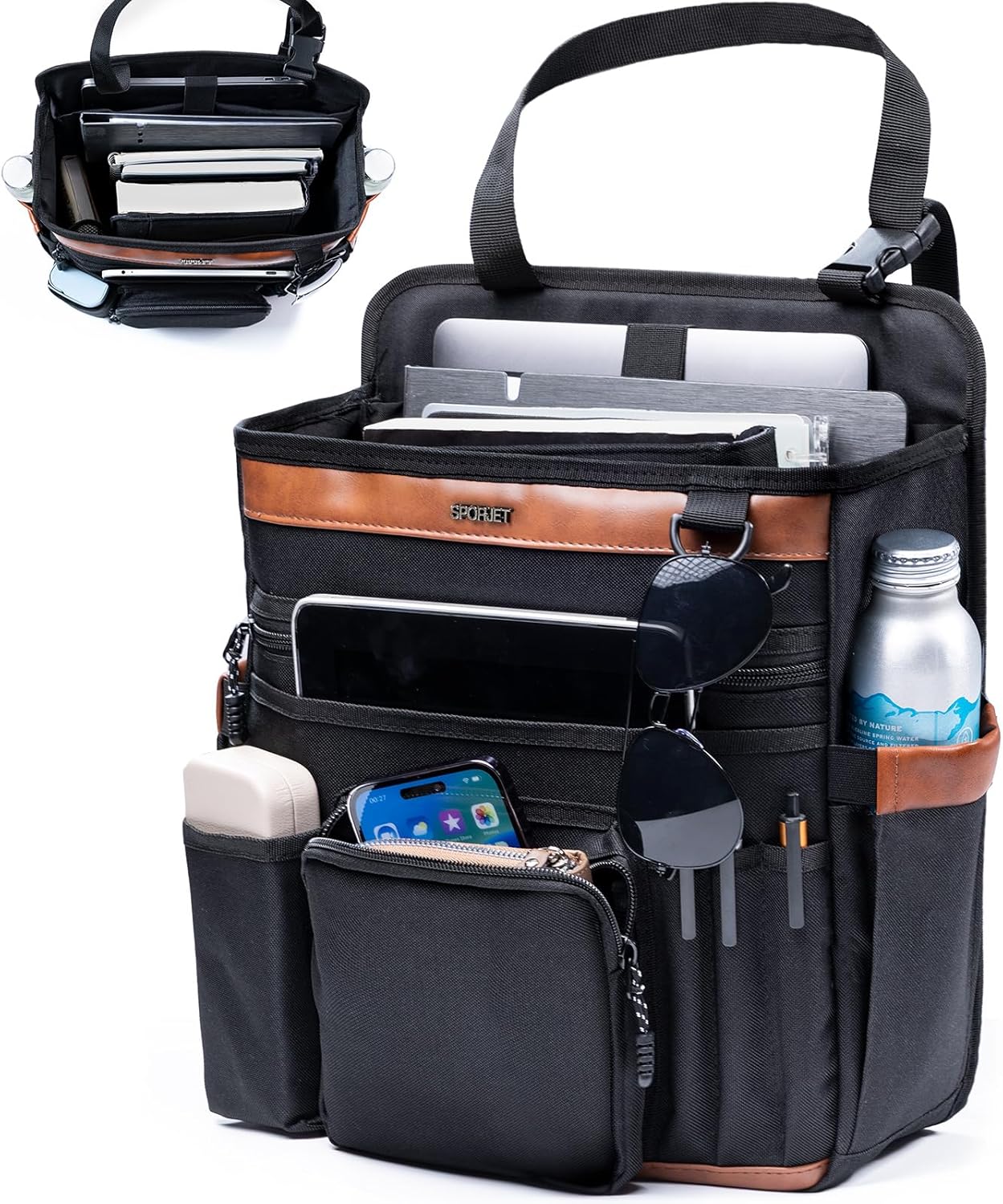 81ibxdjMVwL._AC_SL1500_.jpg Car Seat Organizer with Laptop Compartment (Fits 15.6"), Front & Backseat Passenger Organizer with Adjustable Strap, Multiple Pockets, Portable Office Bag, Water-Resistant 1200D Polyester - Image 1