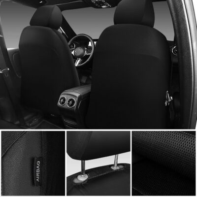 CAR PASS Leather and 3D Air Mesh Universal Fit Car Seat Covers, for Sedans,Trucks,Suvs,Airbag Compatible,Zipper Design and Reserved Opening Holes for Headrest(Full Set, Black and Black) - Image 6