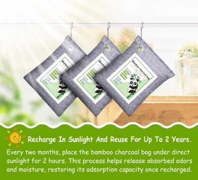 Activated Charcoal Odor Absorber for Strong Odor, Basement, Cars, Closets, Shoes, Smoke. 3 Pack Bamboo Charcoal Air Purifying Bags Deodorizer Odor Eliminator for Home - Image 4