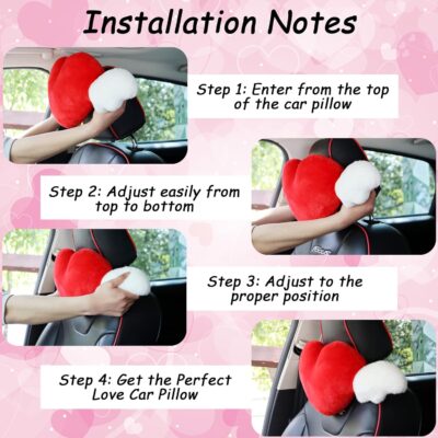 2 Pack Heart Shaped Cute Car Headrest Pillow with Angel Wings - Comfortable Soft Head Rest Cushion Kawaii Car Accessories Neck Pillow for Driving Travelling Office Home Decor - Pink Love Heart - Image 4