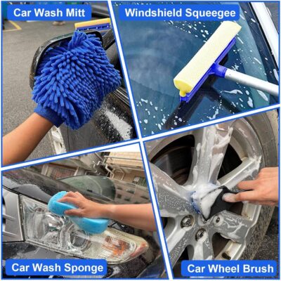 21Pcs Car Wash Kit,62" Car Wash Brush Mop with Long Handle,Car Cleaning Kit,Car Detailing Brush Set,Car Wash Bucket with Filter,Windshield Window Squeegee for Cars RV Truck Boat (Blue) - Image 6