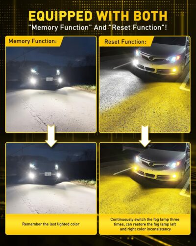 AUXITO H11 H8 H16 Switchback LED Fog Light Bulbs, 6500K White/3000K Amber Yellow, 6000LM 300% Brightness, Dual Color White Yellow Driving Fog Lights, Non-polarity, Pack of 2 - Image 5