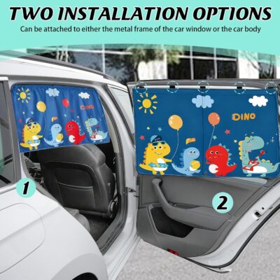 Car Window Shade for Baby, 2 Pack Magnetic Double Layer Cute Dinosaurs Car Sun Shade Side Window, Adjustable Privacy Blackout/See-Through Window Curtains for Baby Kids UV Protection - Image 7