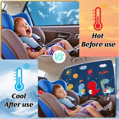 Car Window Shade for Baby, 2 Pack Magnetic Double Layer Cute Dinosaurs Car Sun Shade Side Window, Adjustable Privacy Blackout/See-Through Window Curtains for Baby Kids UV Protection - Image 5