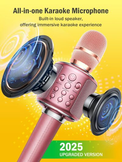 Wireless Bluetooth Karaoke Microphone, Built-in Loud Speaker for 10H Playback, Add Reverb/Duet Mode/Earbuds Monitoring, Portable Karaoke Machine for Entertainment & Singing Practice (Rose Gold) - Image 5