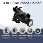4 in 1 Bike Phone Mount with Light, Bicycle Phone Holder with 500 Lumen LED Headlight,3000mAh USB Charger&130dB Horn,Easy Install for Handlebar,E-Bike,Road & Mountain Bicycle(Black) - Image 2
