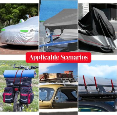 Hlogree 2PCS Car Cover Gust Straps Wind Protector,Bungee Cords Hook Clips Kit Hold Tarp Tie Down from Blowing Off in High Winds-Universal Fit for Most Cars,Sedans,SUVs,Trucks,Vans and More-Red - Image 4