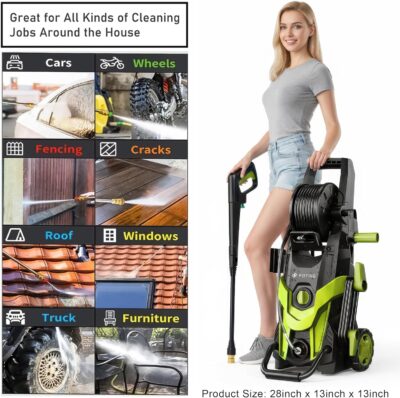 2026NEW Pressure Power Washer 4500PSI with 4 Quick Connect Nozzles, Inlet Hose & Filter, Foam Cannon for Cars/Fences/Driveways/Patios/Home Cleaning, Green - Image 4