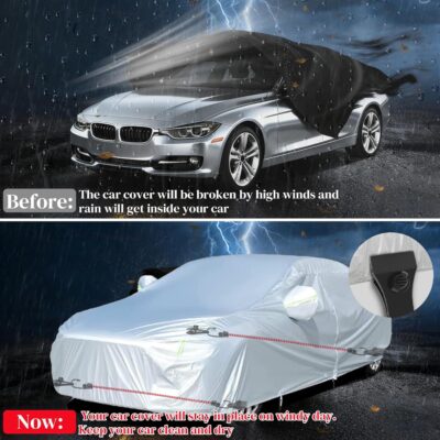 Hlogree 2PCS Car Cover Gust Straps Wind Protector,Bungee Cords Hook Clips Kit Hold Tarp Tie Down from Blowing Off in High Winds-Universal Fit for Most Cars,Sedans,SUVs,Trucks,Vans and More-Red - Image 2