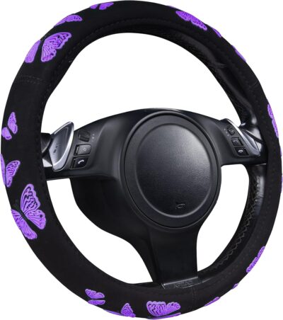 Car Pass Purple Butterfly Steering Wheel Covers, 14.5" to 15.5" Car Wheel Cover Universal Fit for Suvs, Small Trucks, Sedans, Cars for Cute Women Girly (Black and Purple) - Image 8