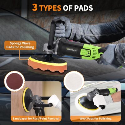 Buffer Polisher, 1600W 6"/7" Rotary Car Polisher with 7-Speed(1600-3500 RPM), Car Buffers and Polishers Kit for Cars, Boats, Floors, Furniture - Image 4