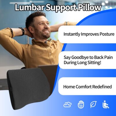 Lumbar Support Pillow for Car, Lower Back Support for Driving Seat Memory Foam Lumbar Pillow for Office Chair - Back Pain Relief for Car Seat, Wheelchair (Black) - Image 3