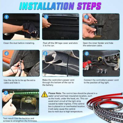 Nilight 4Pcs Car Underglow Neon Accent Strip Lights 256 LEDs RGBIC Multi Color DIY Sound Active Function Music Mode with APP Control and Remote Control Underbody Light Strips, 2 Years Warranty - Image 8