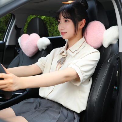 2 Pack Heart Shaped Cute Car Headrest Pillow with Angel Wings - Comfortable Soft Head Rest Cushion Kawaii Car Accessories Neck Pillow for Driving Travelling Office Home Decor - Pink Love Heart - Image 3