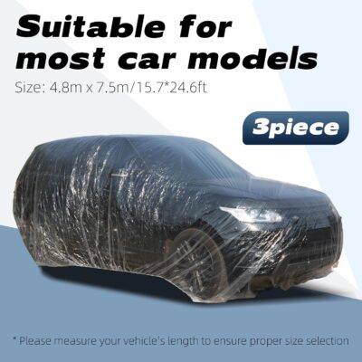 3 pcs Plastic Car Cover,Universal Disposable Car Covers,Waterproof Clear Car Cover for SUV, Sedan with Elastic Band for Outdoor Snow/Rain Weather Protection(15.7ft x 24.6ft) - Image 6