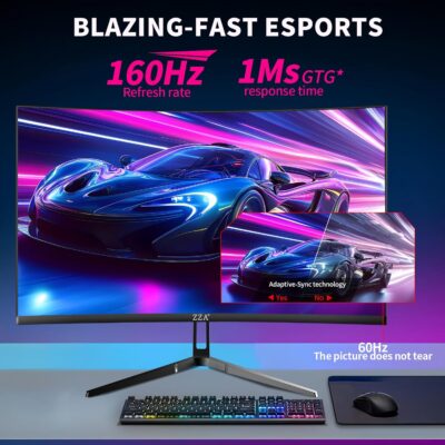ZZA 32 Inch Gaming Monitor 160HZ,Curved Monitor 4k UHD(3840 * 2160P) VA Screen, 1500R Curved, Computer Moniter, Supports AMD Freesync, 120% sRGB, Built-in Wall Mountable Installs(HDMI 2.1/DP 1.4) - Image 4