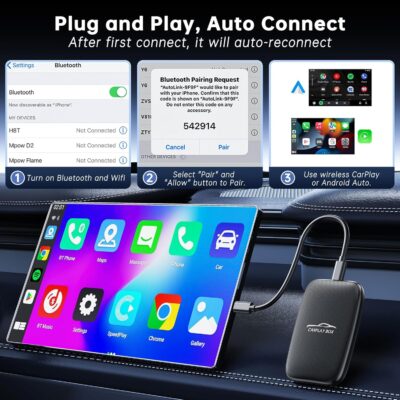 5-in-1 Wireless CarPlay Adapter Support Netflix/YouTube/TF, Wireless Android Auto & Carplay Adapter with USB-A/USB-C Cables, Convert Wired to Wireles Apple Dongle, Magic Video Box Car Play for iPhone - Image 6